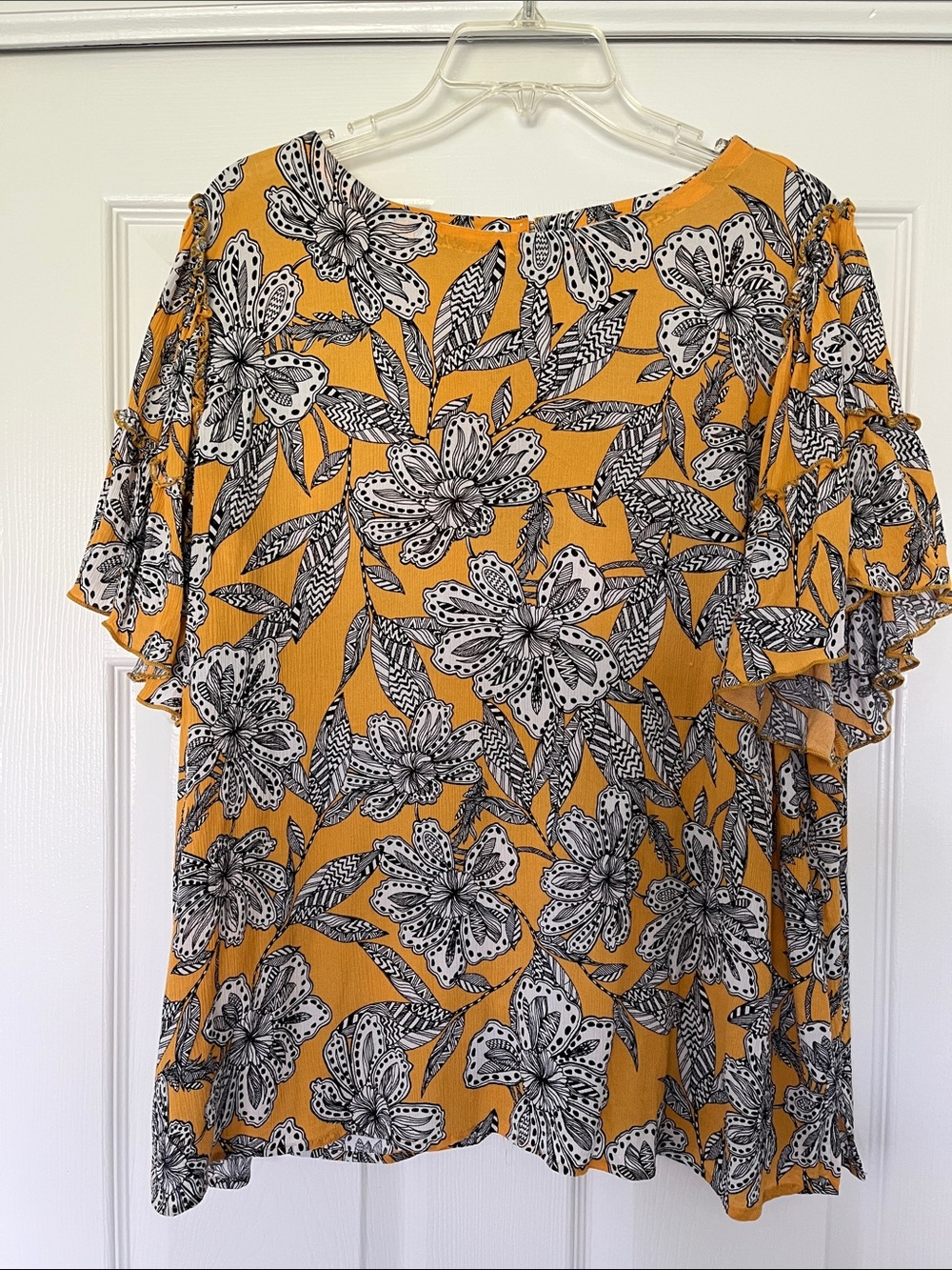 Bright Floral Ruffle Summer Blouse by LOFT